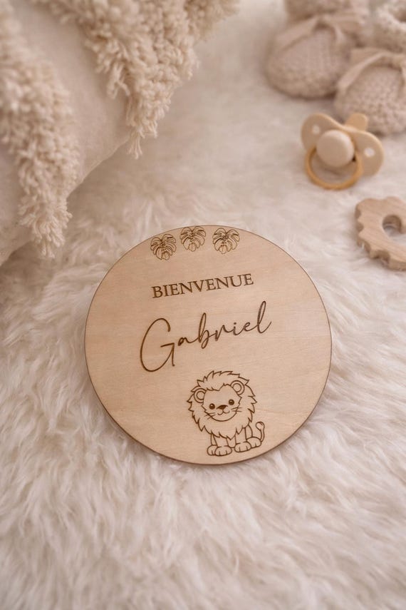 Plaque naissance personnalisée en bois – Bienvenue bébé – 10 cm