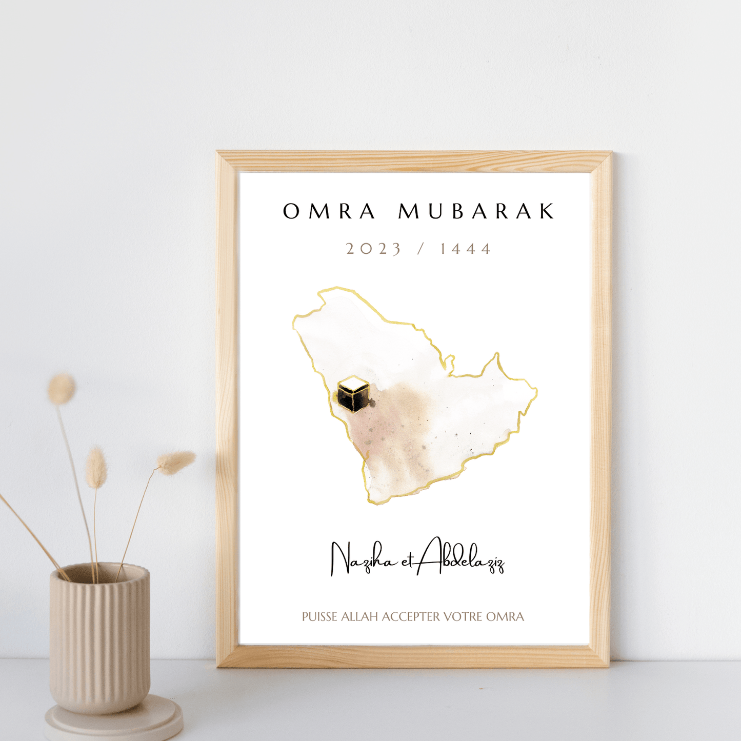 Affiche Omra Mubarak en forme de carte avec Kaaba - L’Atelier Personnalisé