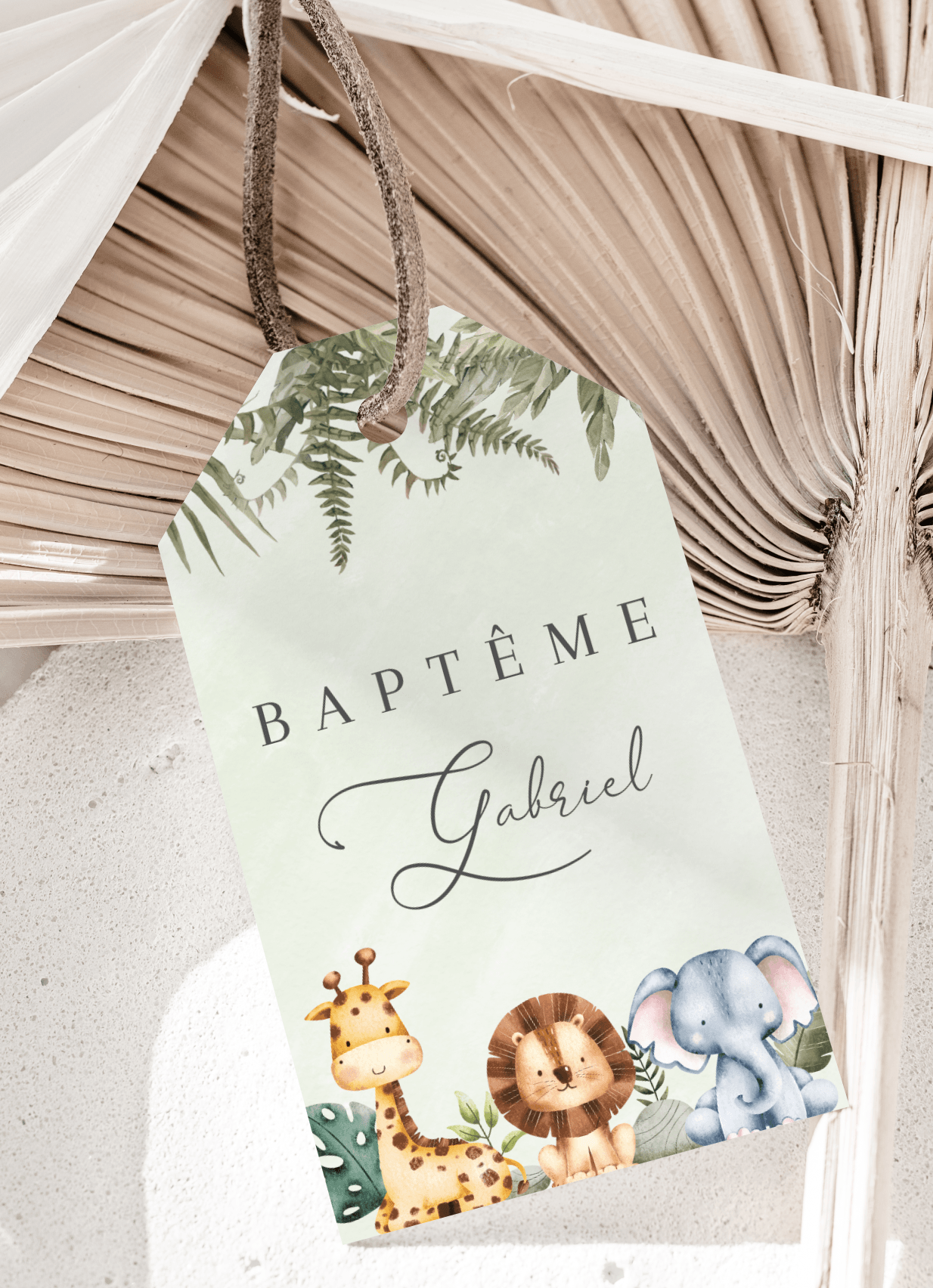 Etiquettes cadeaux Baptême Animaux Savane - L’Atelier Personnalisé