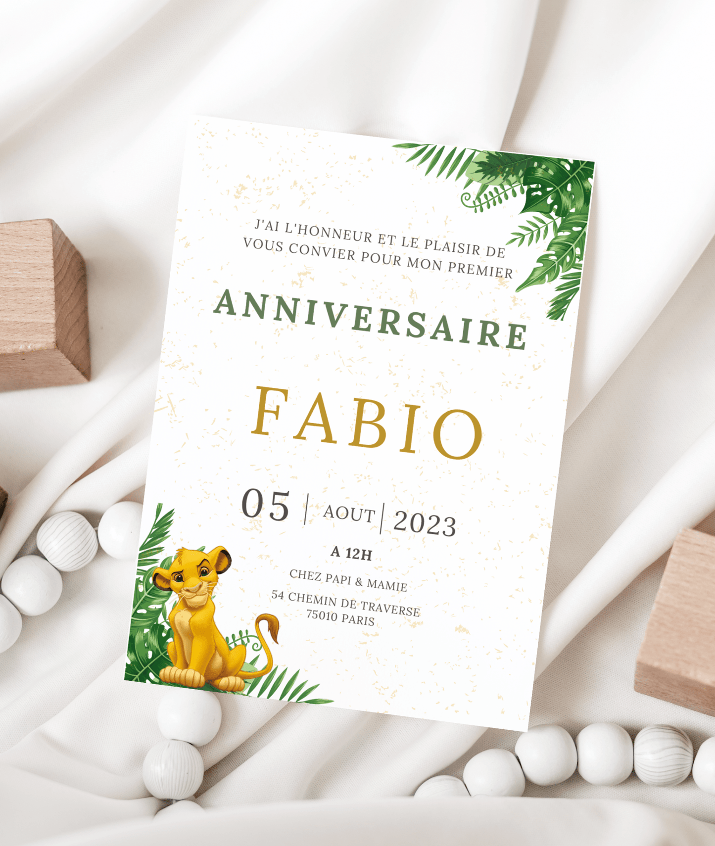 Invitation - Faire Part Baptême : Simba Le Roi Lion - L’Atelier Personnalisé