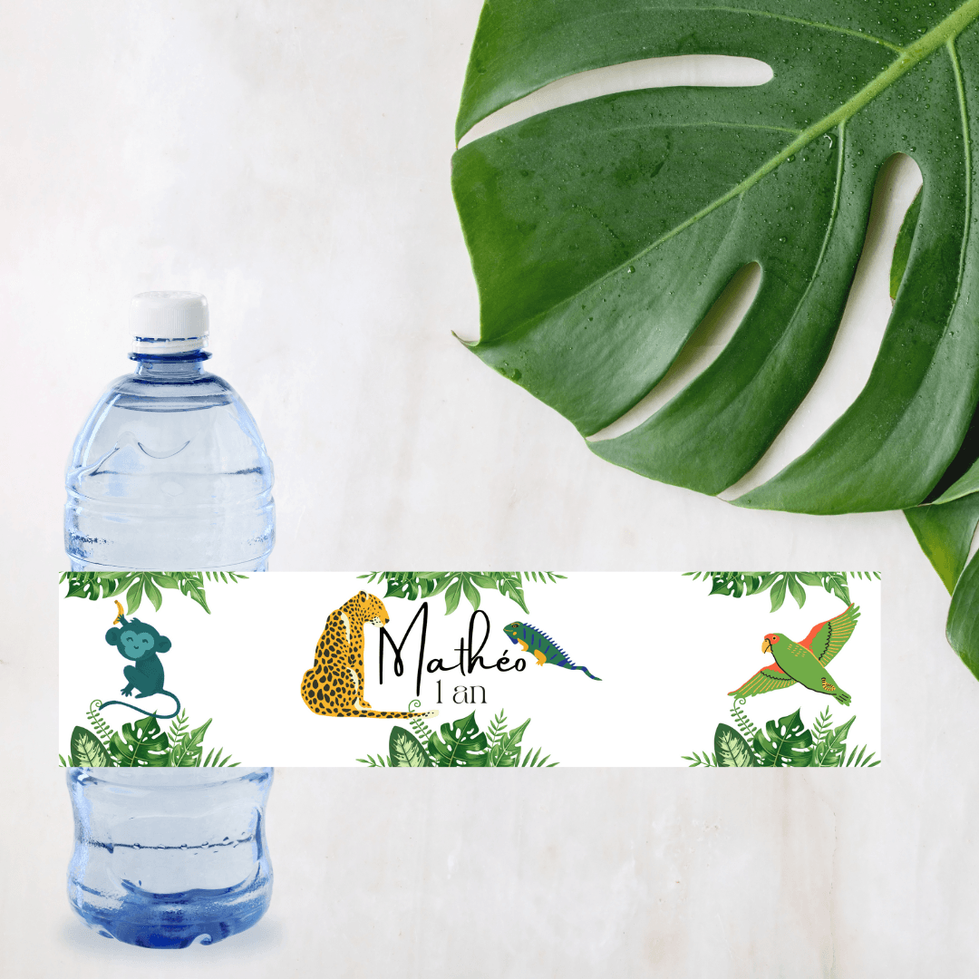 Lot de 5 Etiquettes Petites Bouteilles Eau thème Jungle - L’Atelier Personnalisé