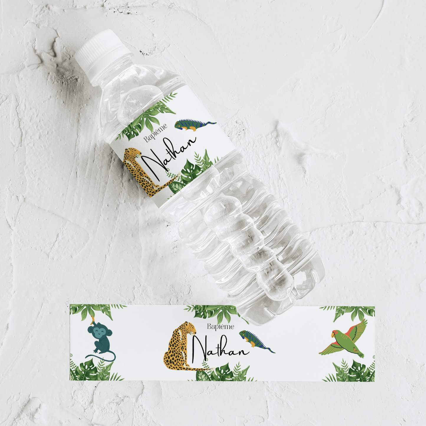 Lot de 5 Etiquettes Petites Bouteilles Eau thème Jungle - L’Atelier Personnalisé