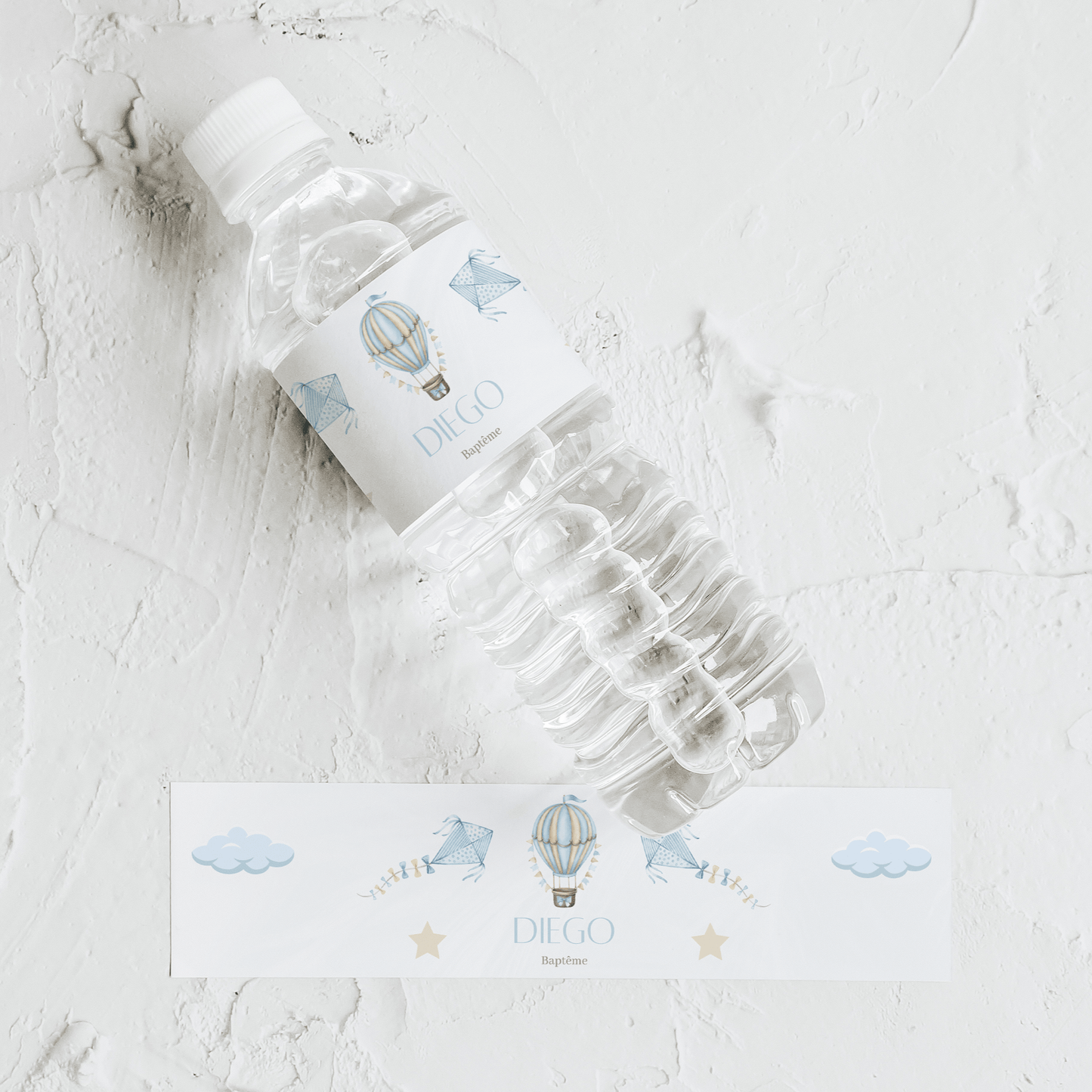 Lot de 5 Etiquettes Petites Bouteilles Eau thème Montgolfière - L’Atelier Personnalisé