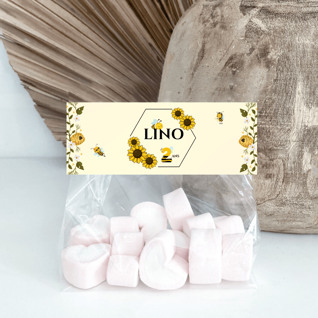 Sachets de bonbons personnalisés Abeilles Tournesol - L’Atelier Personnalisé