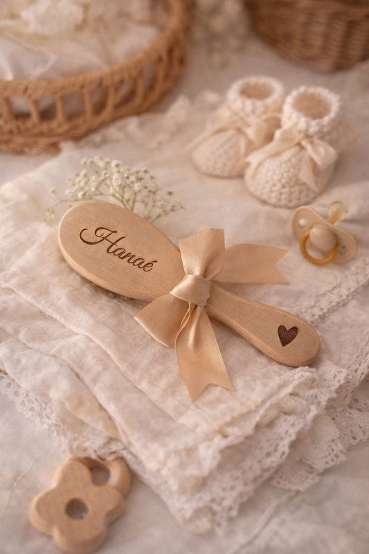 Brosse bébé personnalisée en bois – Prénom gravé