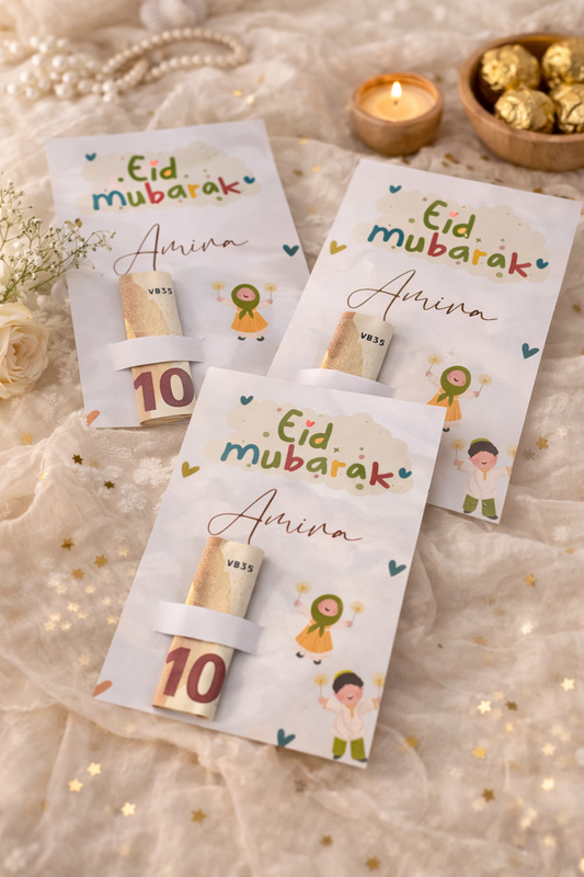 Carte encoche billets Eid MUBARAK Enfants