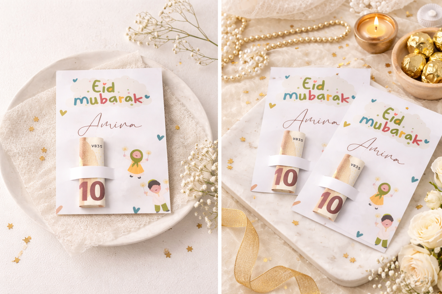 Carte encoche billets Eid MUBARAK Enfants