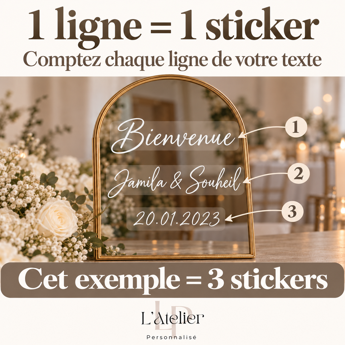 Stickers personnalisés pour backdrop mariage – Lettrage adhésif pour panneau de bienvenue
