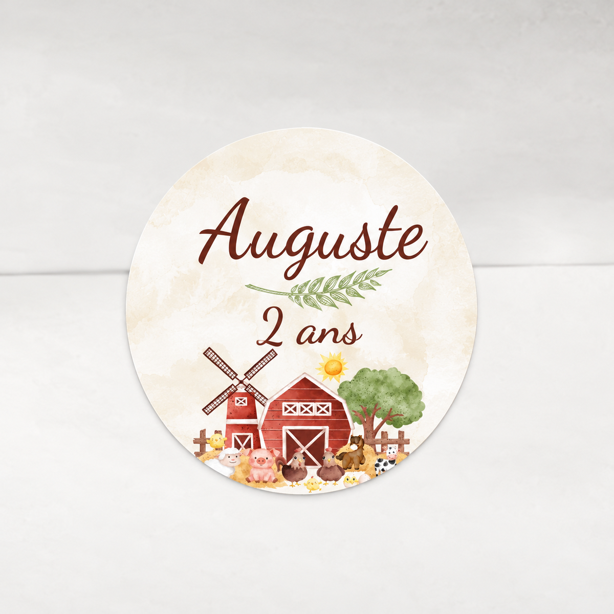 Stickers personnalisés ferme – Anniversaire et baptême – Animaux à l’aquarelle