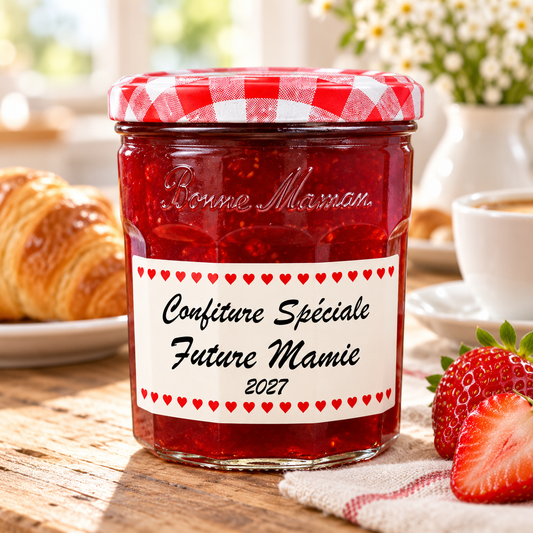Étiquette personnalisée pour pot de confiture – Annonce grossesse – Future mamie, papi, tata, tonton et grands-parents