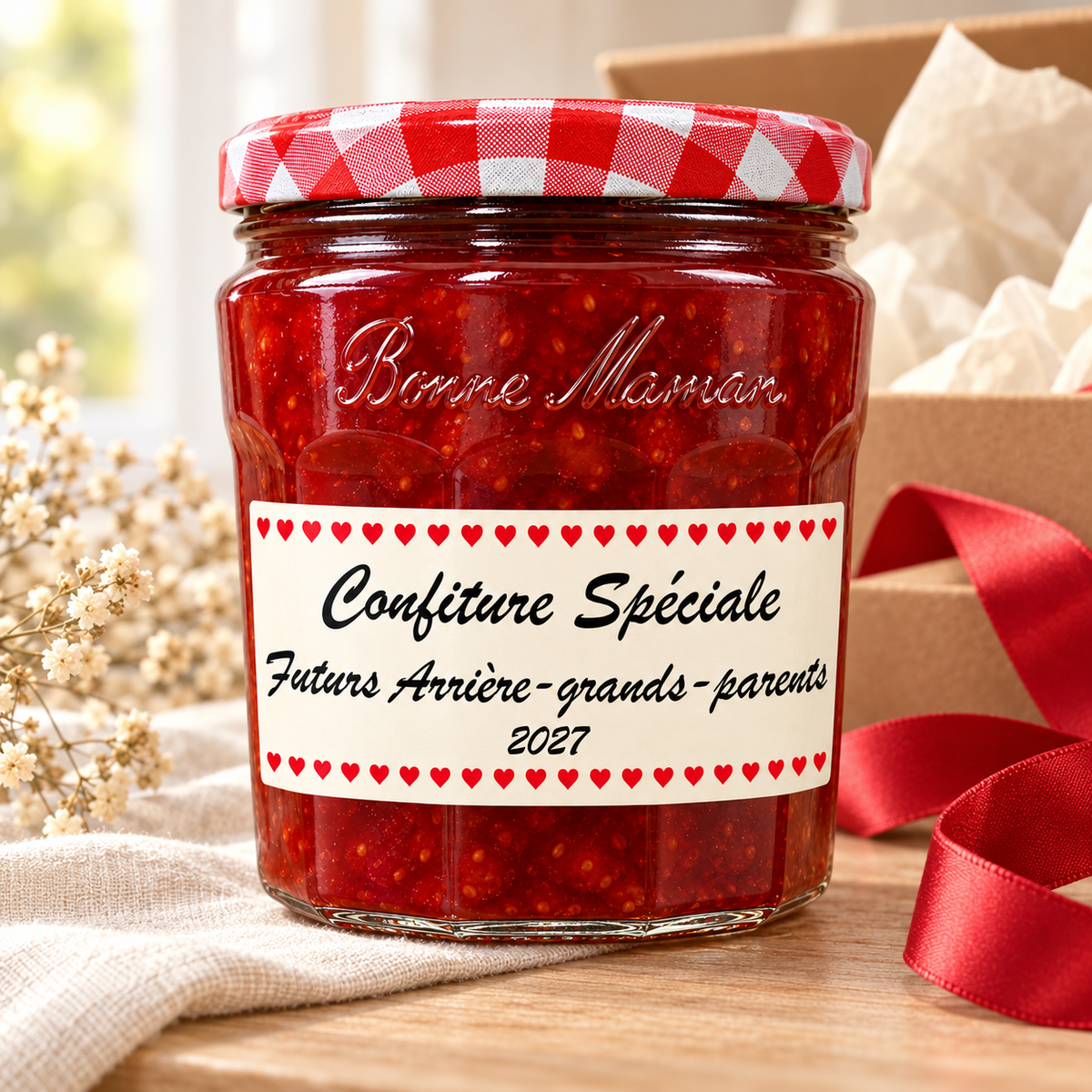 Étiquette personnalisée pour pot de confiture – Annonce grossesse – Future mamie, papi, tata, tonton et grands-parents