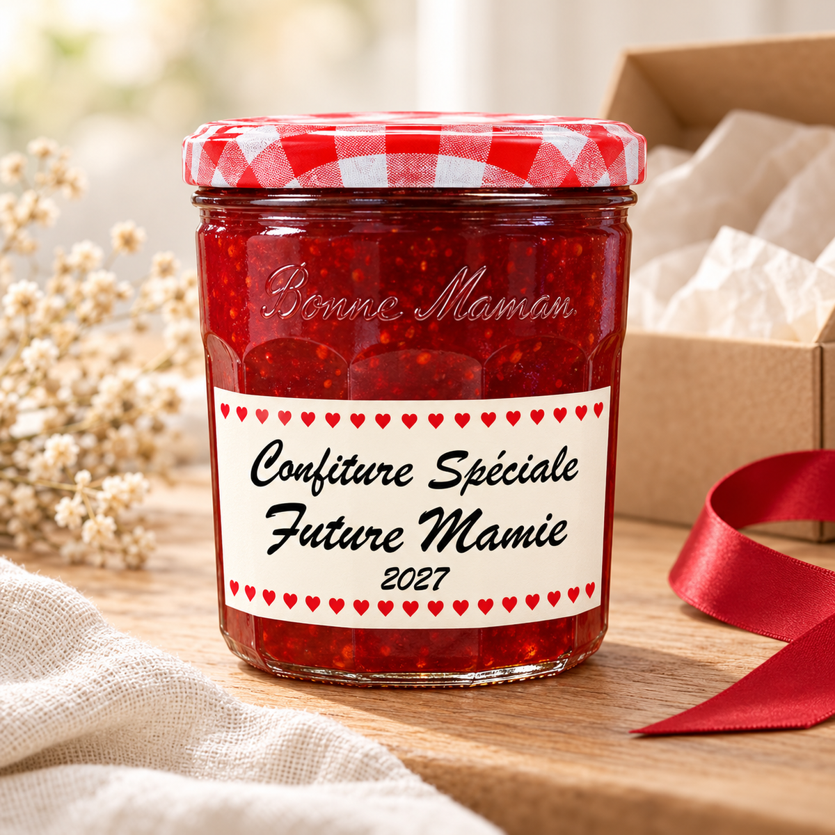 Étiquette personnalisée pour pot de confiture – Annonce grossesse – Future mamie, papi, tata, tonton et grands-parents
