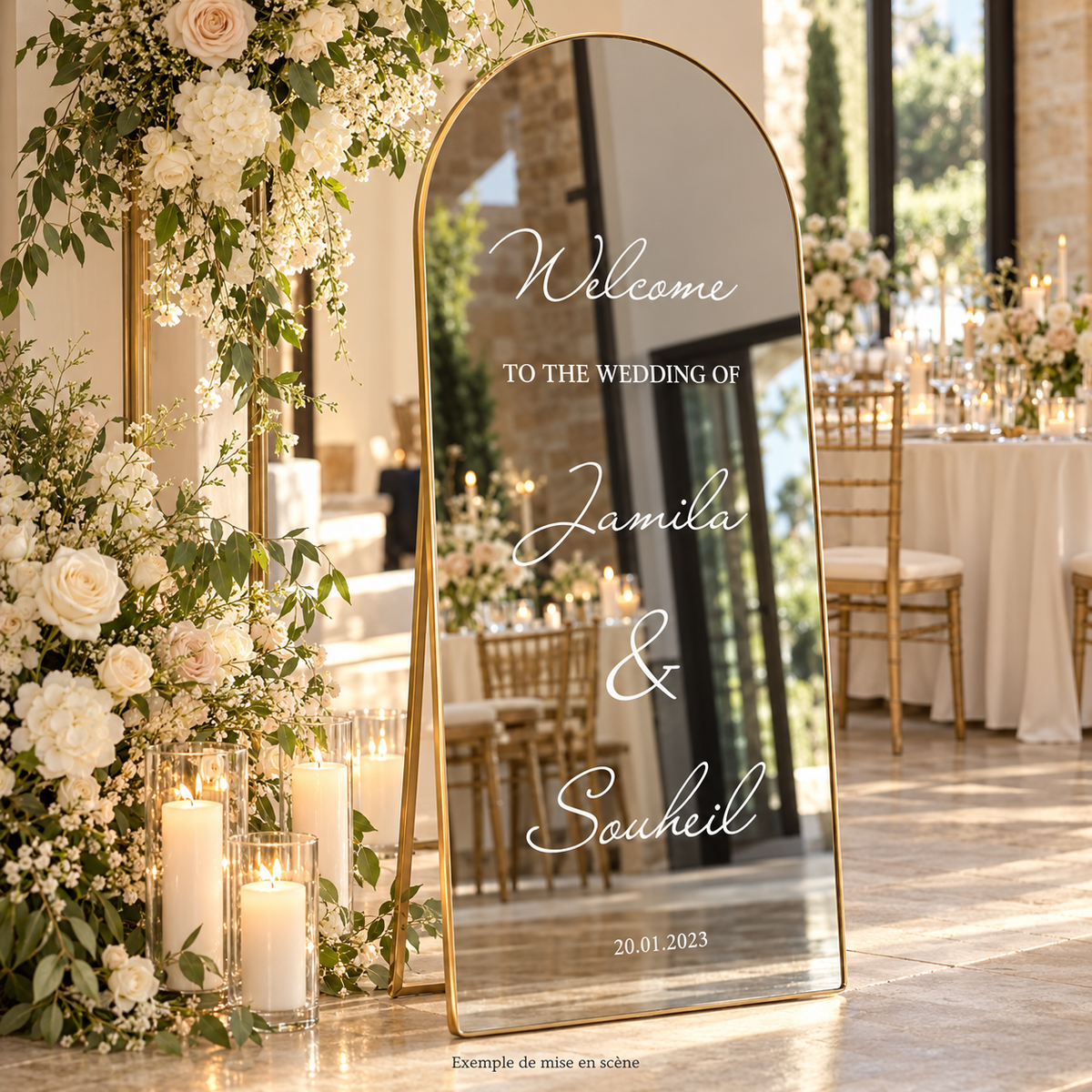 Stickers personnalisés pour miroir et panneau de mariage – Texte adhésif
