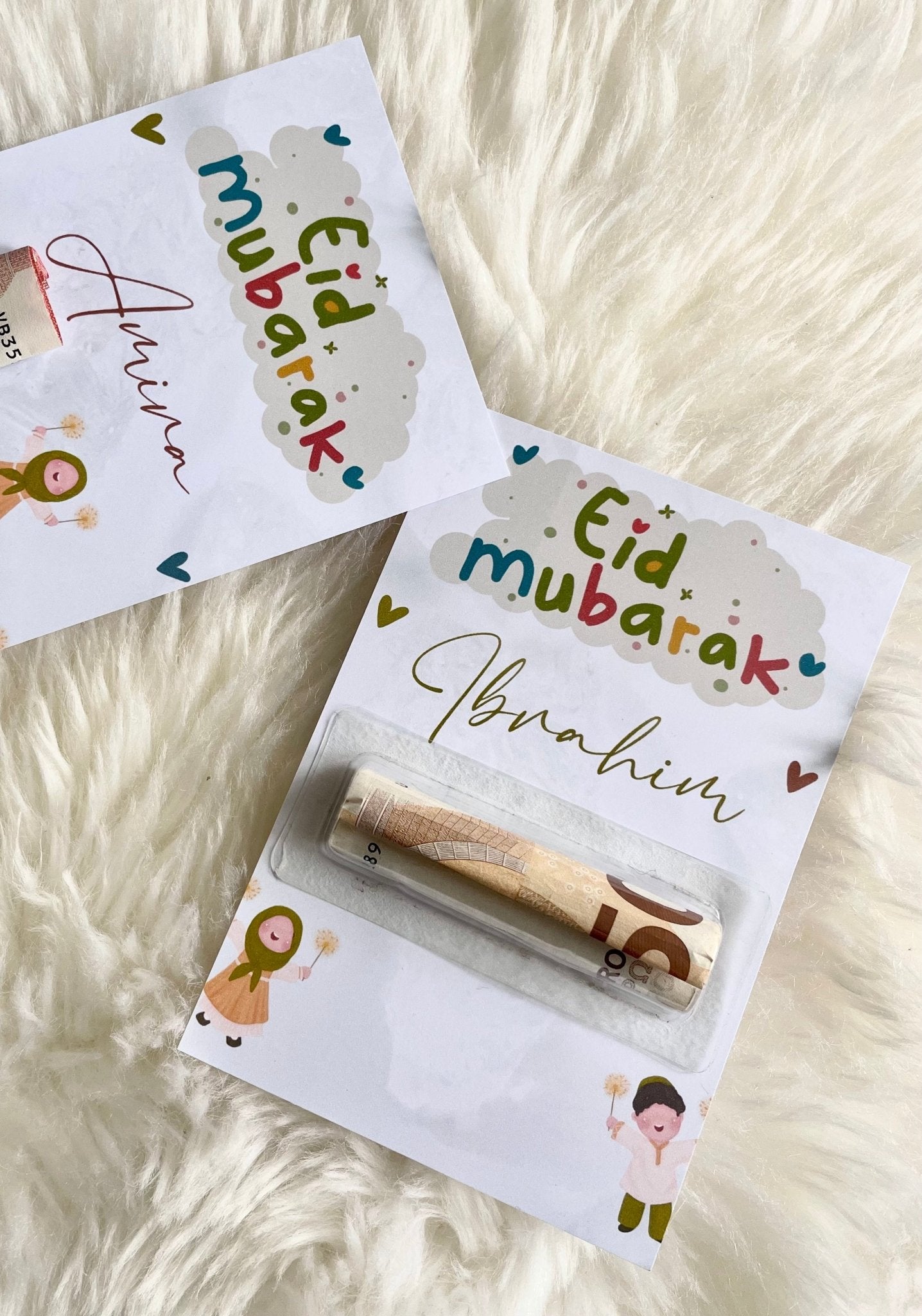 Carte Cadeaux Enfant billet encoche plastique EID MUBARAK - L’Atelier Personnalisé