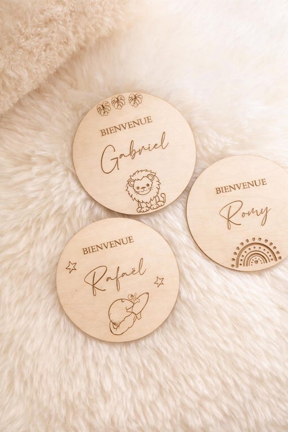 Plaque naissance personnalisée en bois – Bienvenue bébé – 10 cm