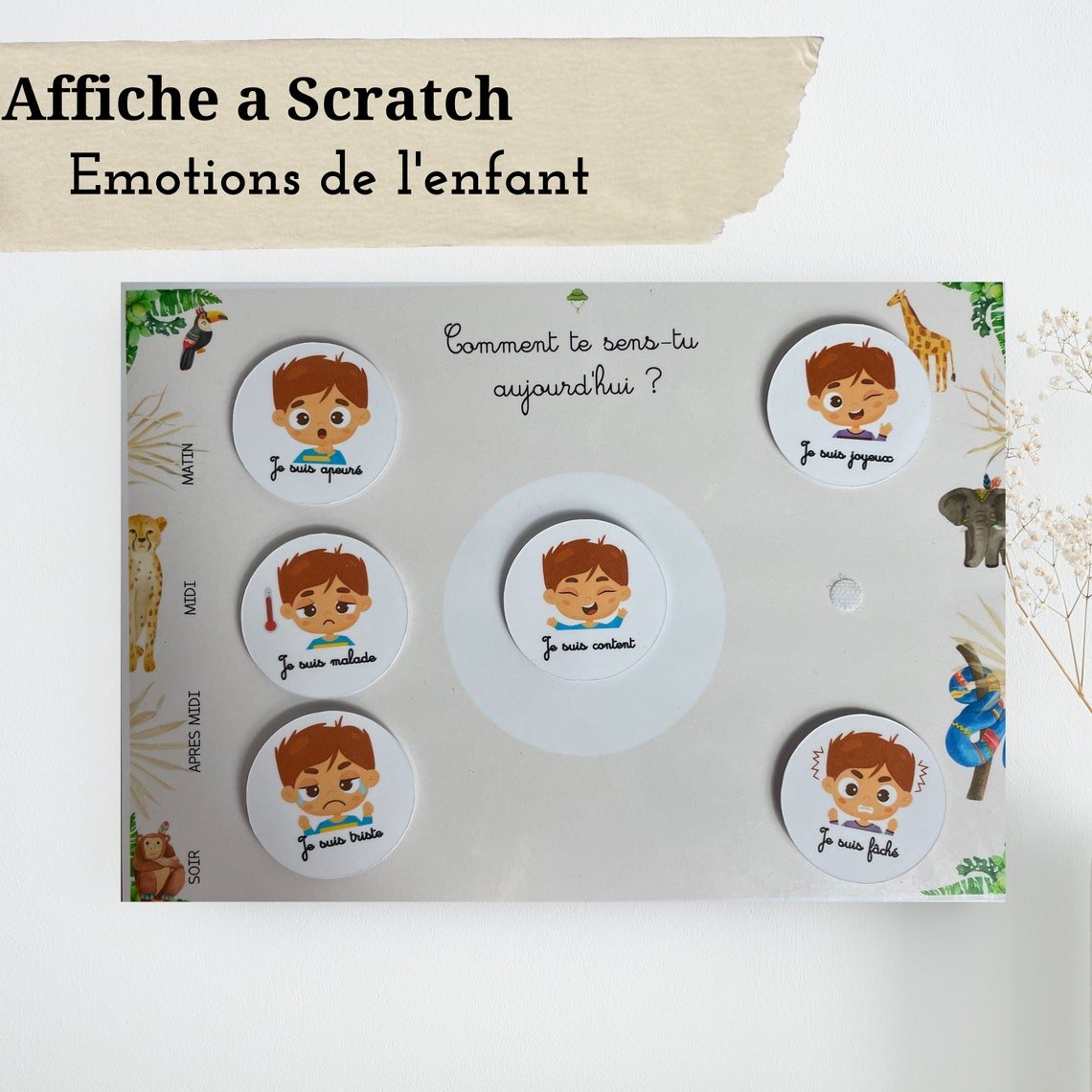 Affiche a scratch émotions de l'enfant, Comment te sens tu aujourd'hui - L’Atelier Personnalisé