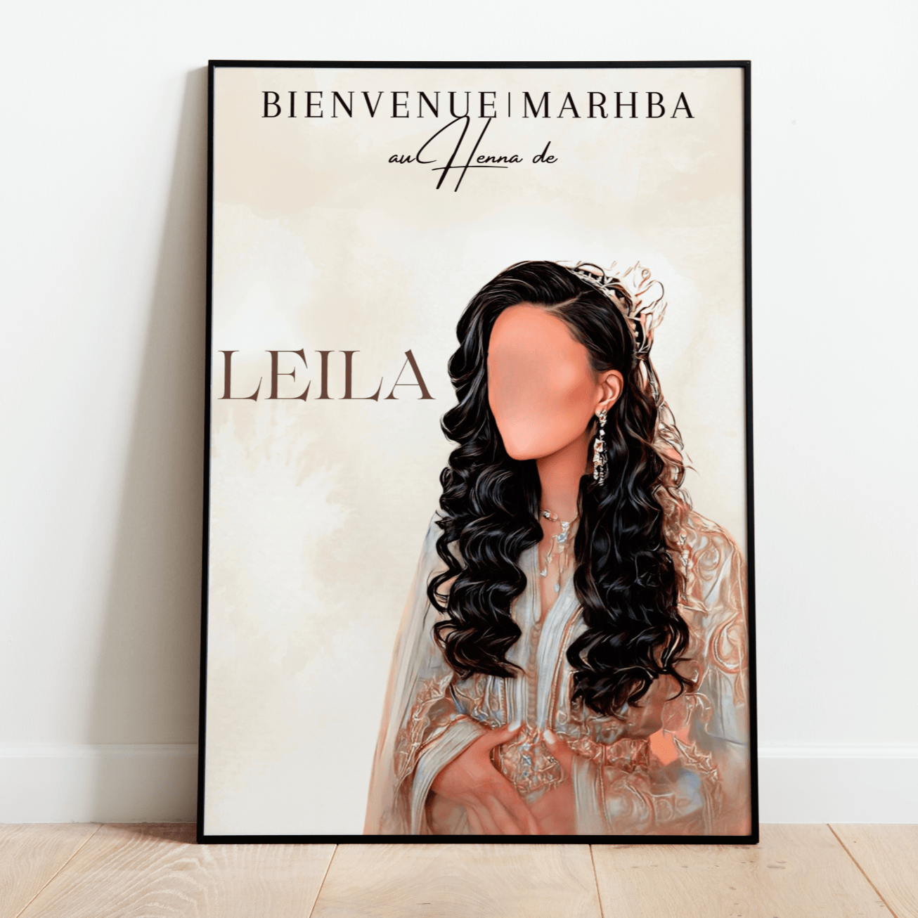 Affiche de Bienvenue pour mariage, Henna. Femme en caftan - L’Atelier Personnalisé