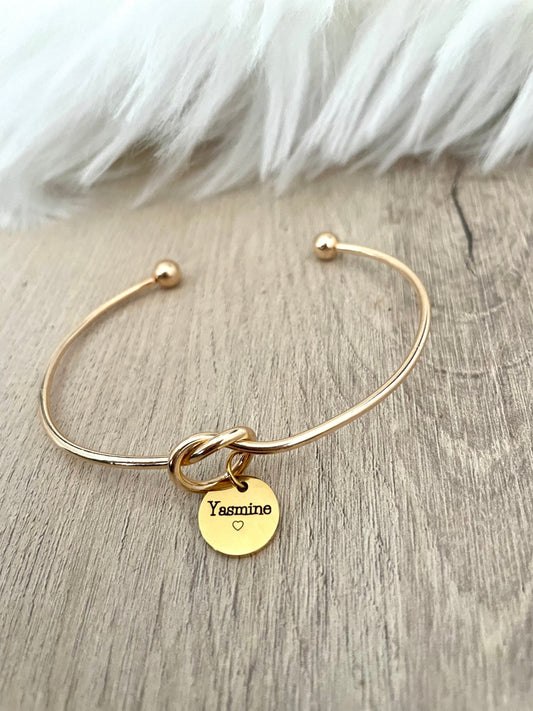 Bracelet personnalisé jonc noeud coeur et médailles - L’Atelier Personnalisé