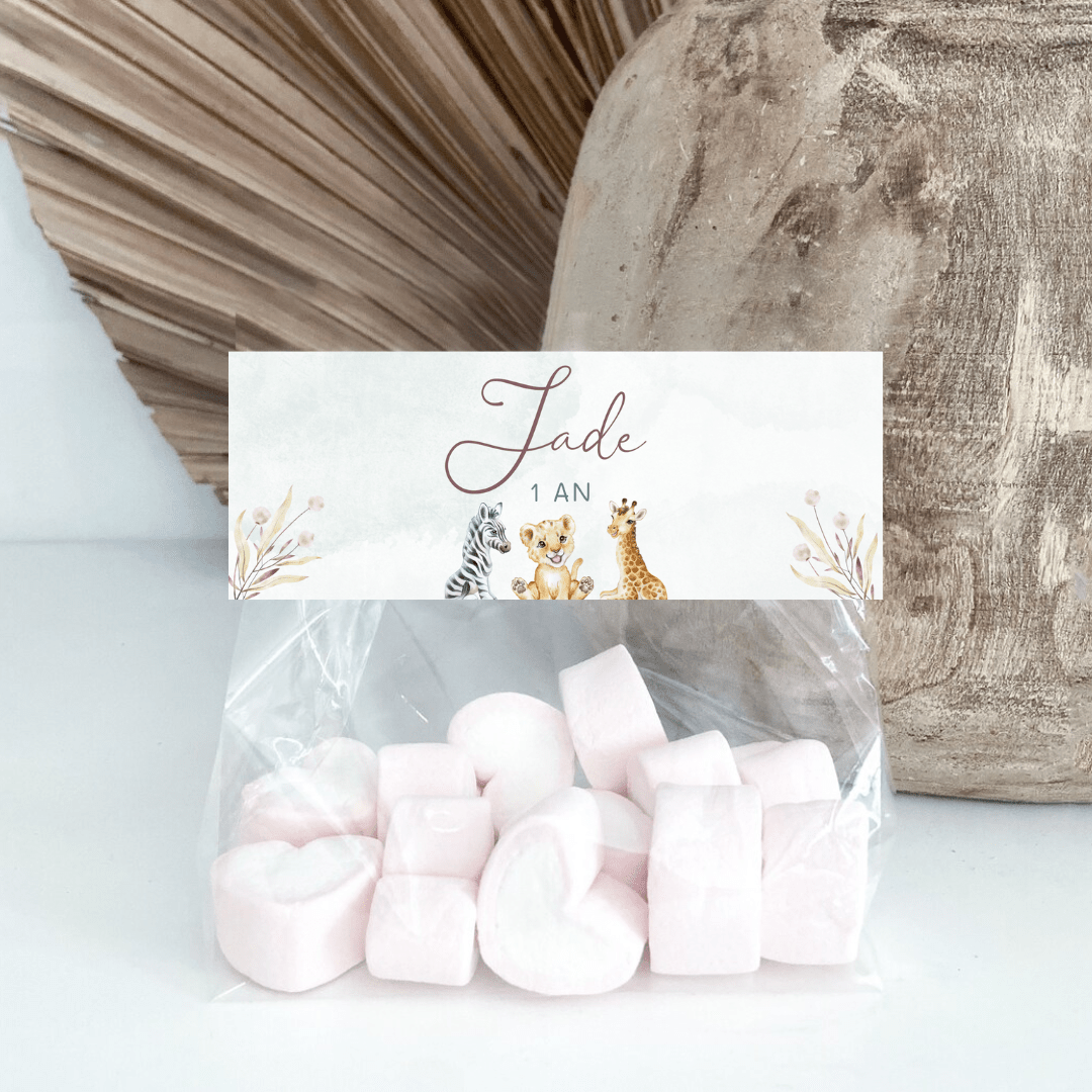 Sachets de bonbons personnalisés Arc en ciel Savane Rose - L’Atelier Personnalisé