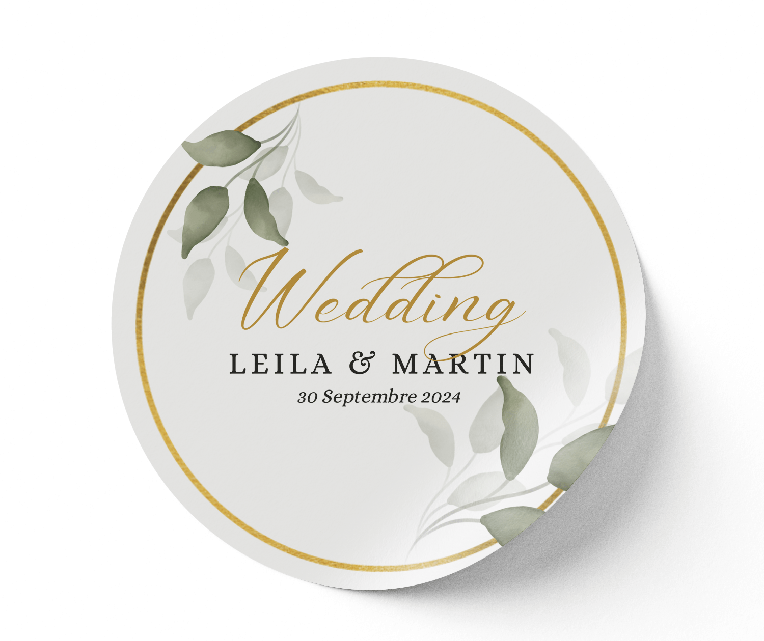 Stickers mariage Fleur verte et doré - L’Atelier Personnalisé