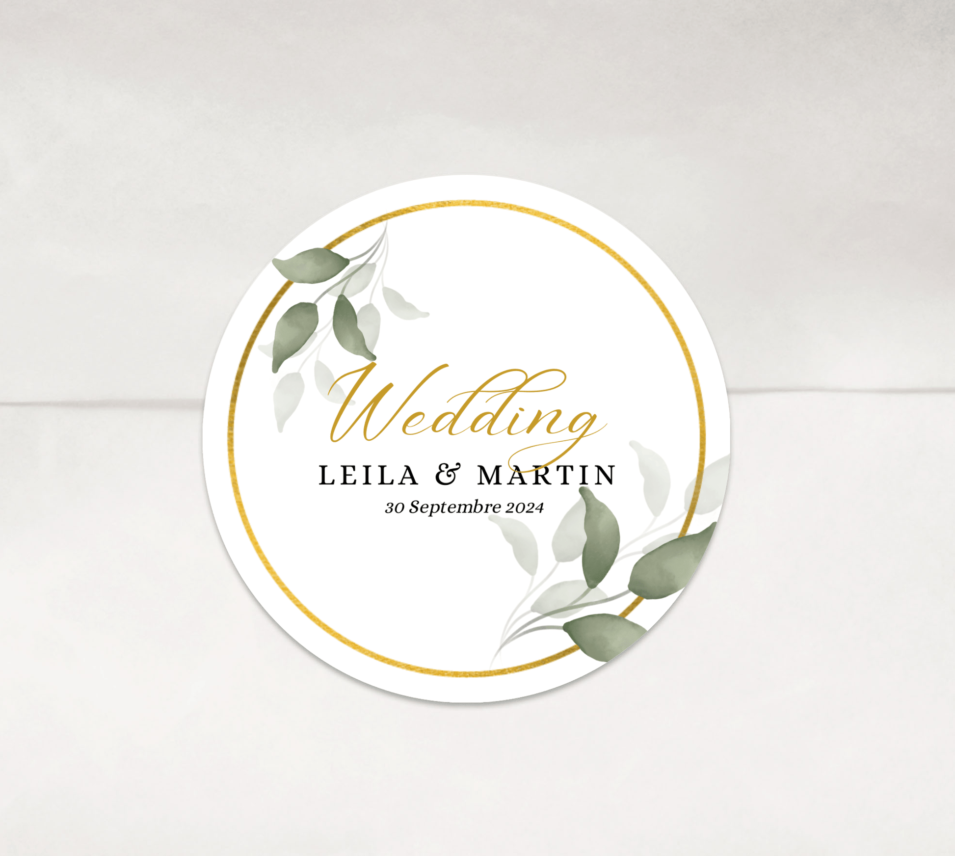 Stickers mariage Fleur verte et doré - L’Atelier Personnalisé